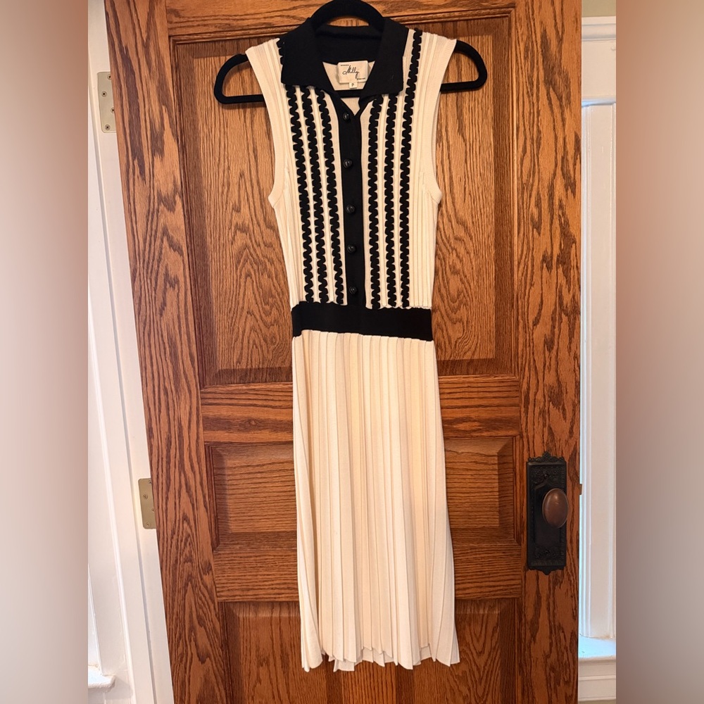 Milly Black and Cream Midi Dress, Petite